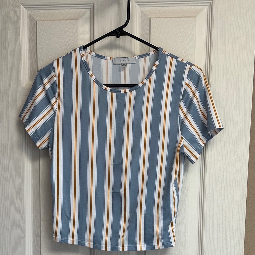 a new day Blue and Orange Striped Short Sleeve Top